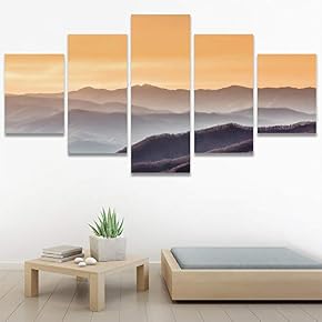 SIGNWIN 5 Panel Canvas Wall Art Orange Sunset...