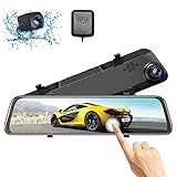 12 in 2.5K Dash Cam Mirror with GPS, Voice Control Backup Camera with Front and Rear Dual View, HD...