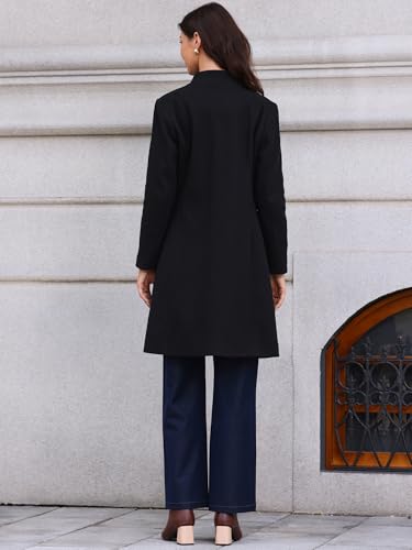 Allegra K Winter Coat for Women Stand Collar Single Breasted Pea Coat Mid-Long Outwear with Pocket3