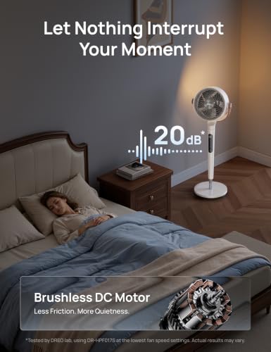 Image of DREO Smart Fan for Bedroom, 150+120 Omni-directional Oscillating, Quiet 20dB Fan, 100ft Air Circulator Pedestal Fan with DC Motor, 12 Speeds, 6 Modes, 37-42 inch Height, Wi-Fi /Voice /Alexa，RGB LED