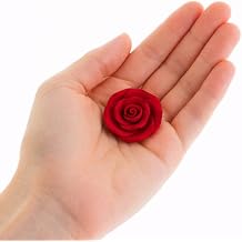 Global Sugar Art Sugar Roses 12 Count, Medium 1.5 Inch Wired Gum Paste Flowers with Calyx, Red Roses for Cake Decorating and Chef Alan Tetreault