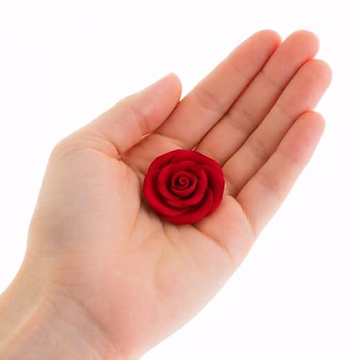 Global Sugar Art Tea Rose Sugar Cake Flowers, Red With Green Calyx, Medium, Wired 1.75 inch, 12 Count by Chef Alan Tetreault
