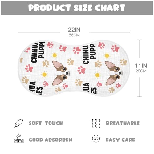 2 Pack Muslin Burp Cloths Dogs Chihuahua Cute Cotton Baby Burp Cloths Ultra Absorbent and Soft Burping Cloth for Baby Boys Girls, Large 22" x 11"2