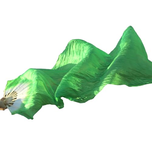 WEISIPU Hand-Made Faux Silk Belly Dance Fan Veils - Bamboo Long Fans Veils Available in 8 Stunning Colors for Dance Performances Right Hand (Green)