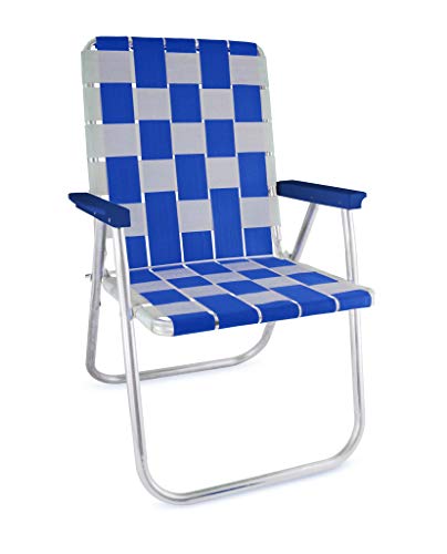 Lawn Chair USA Folding Aluminum Outdoor Patio Lawn Chair | Heavy-Duty Webbed Chairs for Camping, Sports, Beach, Yard & Tailgating | Lightweight Portable | Classic - Blue/White