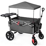 EVER ADVANCED Foldable Wagons for Two Kids & Cargo, Collapsible Folding Wagon Stroller with Adjustab