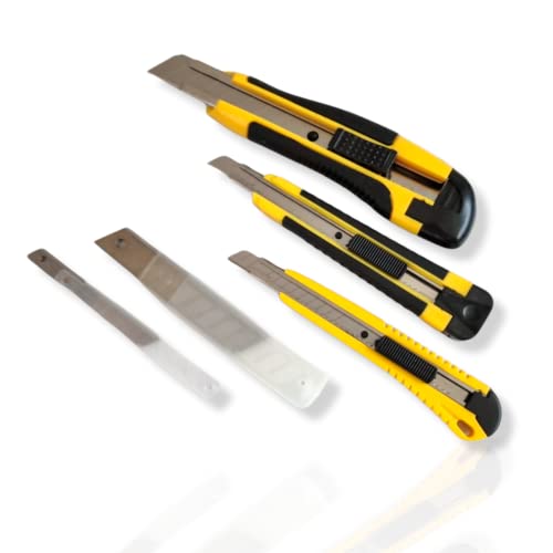 ANTEVIA - lot de 3 cutters 18mm et 9mm + 20 lames de rechange | Avec grip| Lames sécable en 7 segments | Robuste et ergonomique (Snife snap)