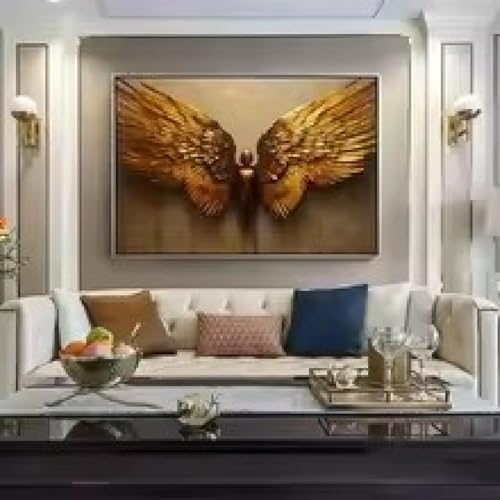 Statue d'ailes d'or impression toile luxe avec cadre chic