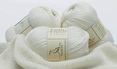 TEHETE Merino Wool Yarn for Knitting and Crochet Yarn 3ply 50g × 3 Balls soft and warm - White