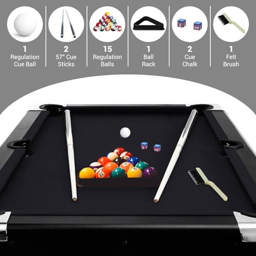 6 Ft Pool Table, Portable Billiards Tables, Folding Pool Table Includes Full Set of Billiard Balls, 2 Cue Sticks, Chalk & Felt Brush, Snooker Table for Family Game Room