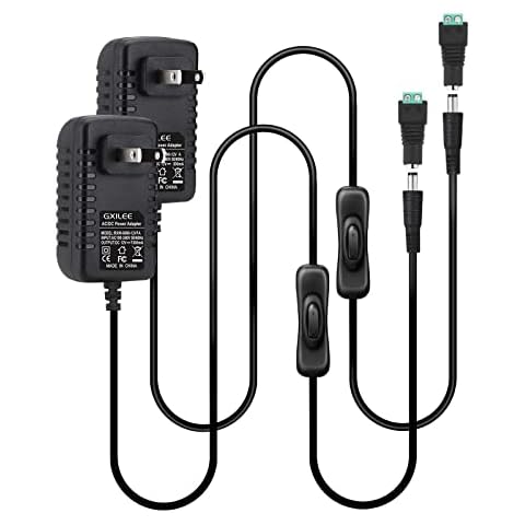 GXILEE 12V 1A Power Supply with Switch for Indoor DC 12 Volt LED Strip Lights, Led String Light, Under Cabinet Light, CCTV Security Camera,1000mA 12W Max, Pack of 2 Cover