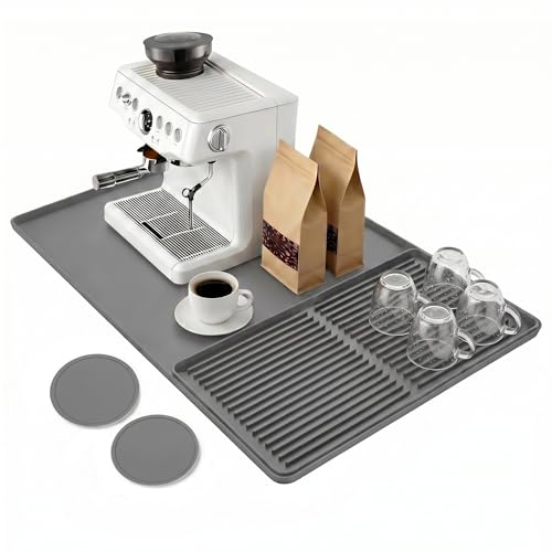 Mrcrypos Silicone Coffee & Espresso Bar Mat, 24"x16" Large 4-in-1, Grey