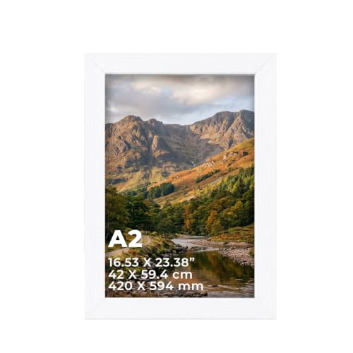 Image of DECORO White A2 (42 X 59.40 CM) Pack of 1 Picture Frame with Plexiglass Front & Engineered Wood Construction, Wall Hanging Display for Photos, Posters, Prints & Artwork, Portrait or Landscape
