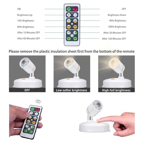 Focos inalámbricos LED a pilas regulables con luz giratoria de pared para interior (Pack de 8) 6