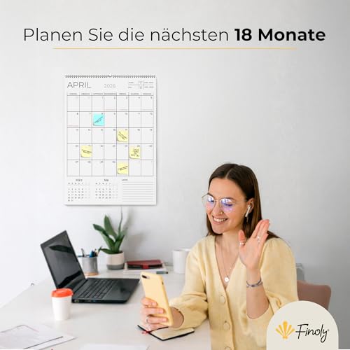 Finoly Wandkalender 2026 von Januar 2026 bis Juni 2027 (18 Mon) | Jahreskalender 2026 Familienplaner A4 | Kalender 2026 Familienplaner | Kalender 2026 Wandkalender Familie für Haus und Schule