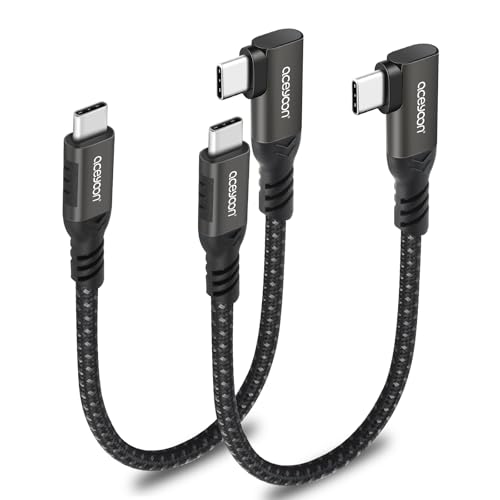 aceyoon Krótki kabel USB C 240 W, 2 sztuki, kabel USB C na USB C, QC 4.0, szybkie ładowanie i synchronizacja danych, mały kabel USB C, kąt prosty, pleciony, 20 cm, kabel typu C, kompatybilny z iPhone