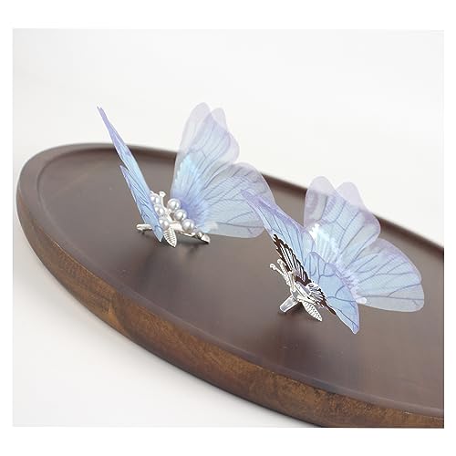 Set de 2 Pinzas Medianas para Cabello con Alas Colgantes de Mariposa Azul miniatura 1