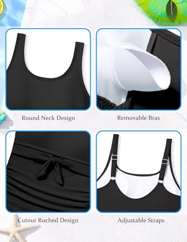 Image of Qaoerde Girls Swimsuit One Piece Swimsuits Cutout Ruched Bathing Suits Adjustable Straps Tie Girls' Swimwear 9-16Y
