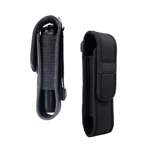 Sdhgerh Tragbar Taschenlampe Tasche Oxford-Stoff Taschenlampenhalter Gürteltasche mit Haken-und Ösenverschluss für Die Jagd im Freien Camping Wandern Angeln Schwarz 16.5x4.5x4 cm