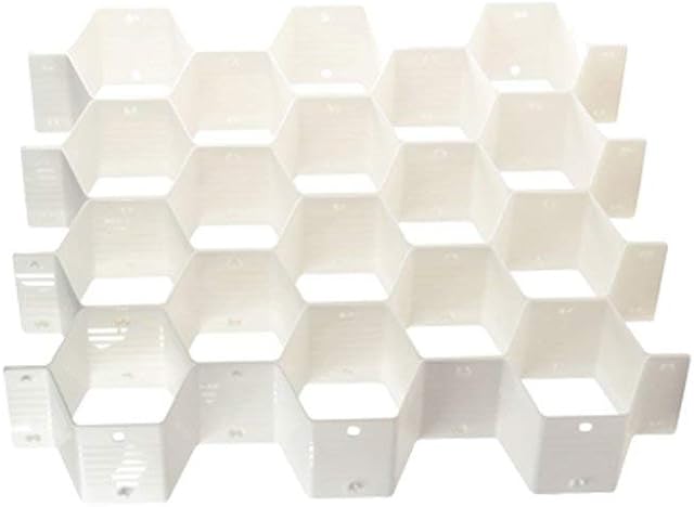 Onerbuy 8pcs DIY Honeycomb Closet Organizer Drawer Dividers Plastic Partition Cabinet Clapboard Storage Boxes for Underwear Socks Bras Ties Belts Scarves and Makeup(White)