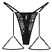 Women Lace Thongs G-String Sheer Panties Underwear with Leg Ring (Pure Black, Large)