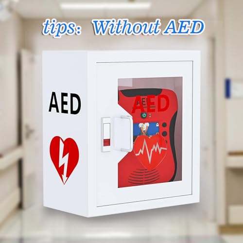 Image of Industrial Steel AED Cabinet with Viewing Window - Wall Mount Defibrillator Storage Case (14.2 x 7.1 x 15.7 Inches)