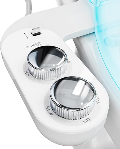 Clear Rear Hot and Cold Bidet Attachment for Toilet – Non-Electric Warm Water Bidet with Adjustable Pressure, Dual Nozzle for Rear Wash, Self-Cleaning (Requires Sink for Optional Temperature Control)