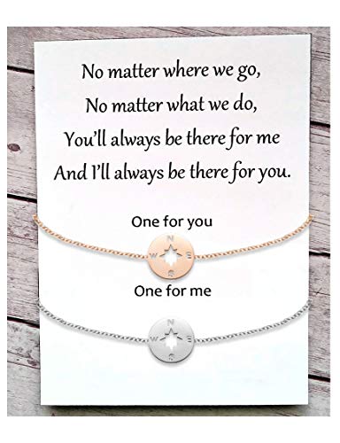 Tarsus Compass Long Distance Charm Bracelet Set Matching Graduation Friendship Birthday Jewelry Gift