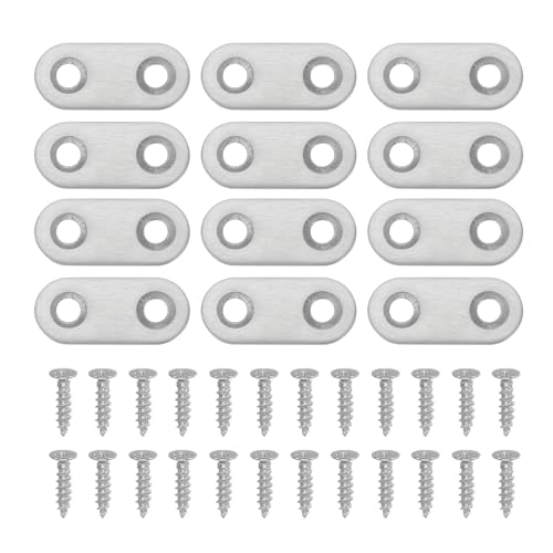 PATIKIL フラット修理プレート1.5"x0.6" 12個ステンレス鋼ストレートフラットブ ラケット 棚コーナーブレースブ ラケット 金属固定接合プレート 木製家具キャビネット フレーム修理用