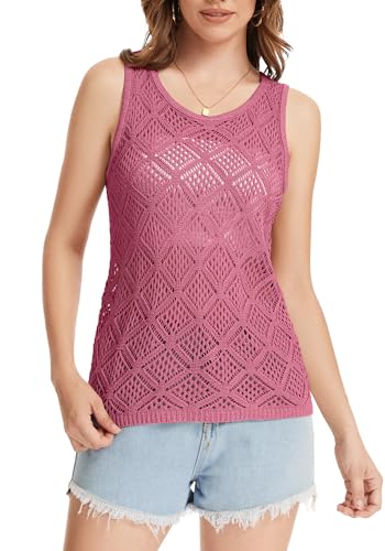 Image of Bosmeer Women's Hollow Sweater Vest Crochet Tank Tops Knit Out Sleeveless Cover Up Summer Boho Top Pullover