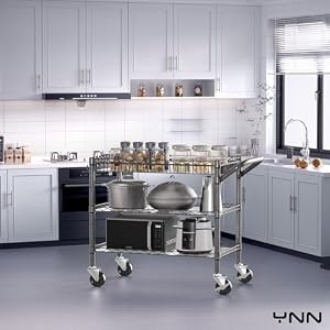 YNN Rolling Carts with Wheels,3 Tier Rolling Cart with 990lbs Capacity Heavy Duty NSF Utility Cart Chrome Trolley Kitchen Cart & Wire Shelving & Bar-Storage Carts for Kitchen, Office, Outdoor,Serving YNN Rolling Carts with Wheels3 Tier Rolling Cart with 990lbs Capacity Heavy Duty NSF Utility Cart Chrome Trolley Kitchen Cart Wire Shelving Bar Storage Carts for Kitchen Office OutdoorServing