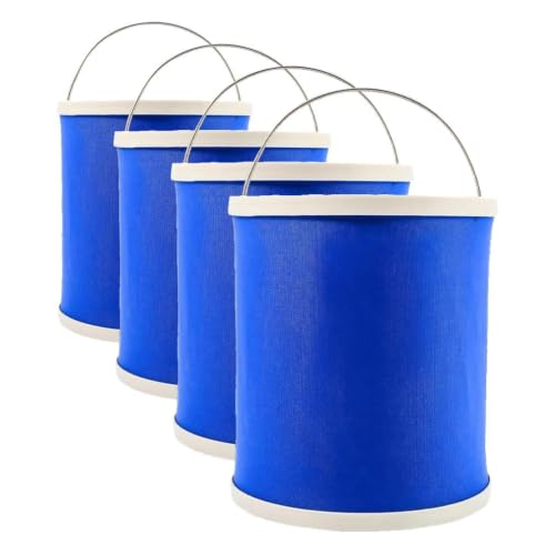 Camco Collapsible Bucket with Storage Case- Durable Pop Up Bucket with Watertight Fabric, Holds 3 Gallons of Water - for RVs, Camping, Fishing, Boating, Hiking - Blue (42993), Blank Ski (Pack of 4)