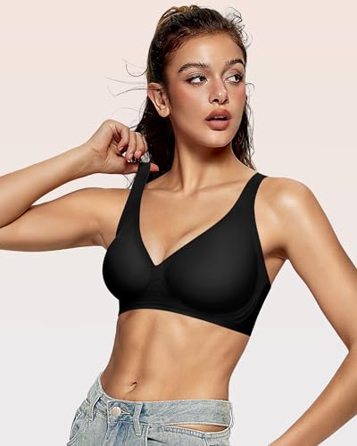 Image of OEAK Womens Deep V Bras Wireless Comfortable Bra Supportive No Underwire Bras Tshirt Push Up Bralettes Plunge Seamless Bra