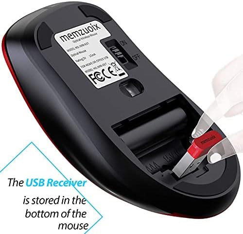 memzuoix 2.4G Wireless Mouse, 1400 DPI Mobile Optical Cordless Mouse with USB Receiver, Portable Computer Mice for Laptop, PC, Desktop, MacBook, 5 Buttons, Red - 4