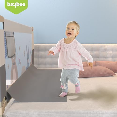 Image of BAYBEE Baby Bed Rail Guard (150x80cm), Bedrail for Baby Safety with 28 Height Adjustable, Portable Bed Side Protector for Babies Falling | Foldable Single Side Bed Railing, 3 Side, (Grey /White)