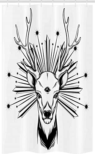 ABAKUHAUS Wild jagen Schmaler Duschvorhang, Elk Third Eye Occult, Badezimmer Deko Set aus Stoff mit Haken, 120 x 180 cm, Charcoal Grau & Weiß