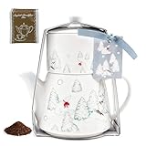 Porcelain Teapot Set Ceramic Tea Pot with English Breakfast Tea, 17OZ Christmas Tree Tea Kettle with Mug as Birthday & Valentine's Day Gifts Used for Home & Kitchen Decor (Black Tea)