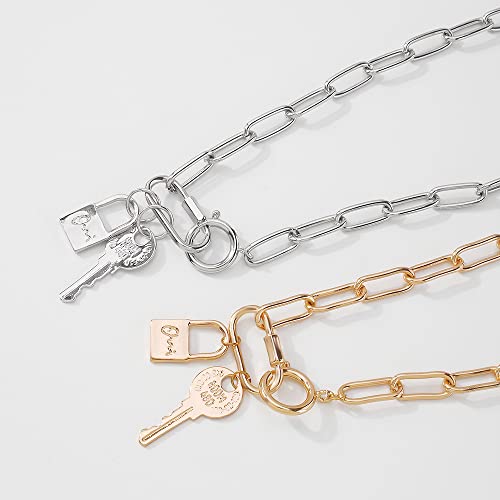Jumwrit Dainty Paperclip Choker Necklace Carabiner Lock Key Pendant Necklace Punk Link Chain Necklace For Women And Girls（Silver） #TOP5