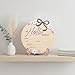 Wooden Baby Announcement Sign 6 Inch Round Birth Stat Plaque with Floral and Bow Design (MatteSage)