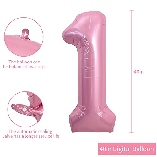 Image of TONIFUL 40 Inch Light Pink Large Numbers 0-9, Number 1 Digital Helium Balloon, Pink Foil Mylar Big Number Pastel for Birthday Party Anniversary Supplies Decorations