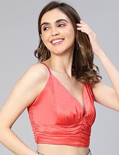 Image of oxolloxo Women Satin Shoulder Strap V-Neck Crop Top