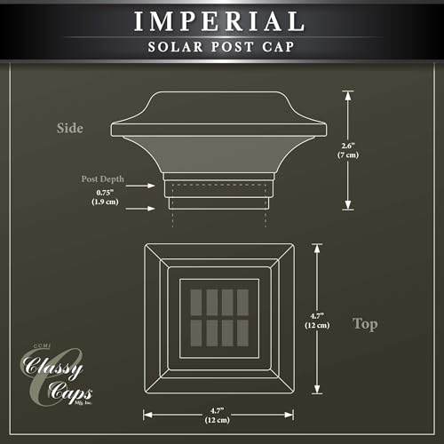 Classy Caps SL082B Imperial Solar Post Cap,- Fits 2\" x 2\", 2.25\" x 2.25\", 2.5\" x 2.5\" Posts, Black Powder Coated Aluminum