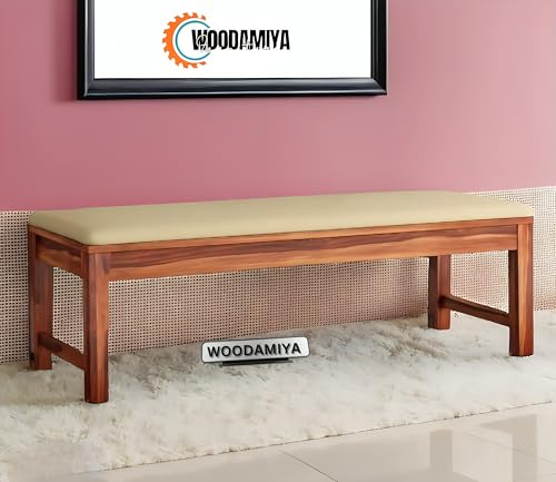 Image of WOODAMIYAWooden Seating Bench for Home & Office, Multipurpose Seating Bench for Daining Table /Indoor and Outdoor /Balcouny, Bench with Cushion, 54x14x17.5 Inch, Teak Finish
