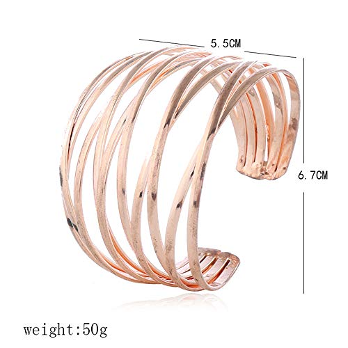 Caiyao Personalized Hollow Retro Open Cuff Bracelet For Women Multi-Layer Cross Wire Bangle Bracelet Open Adjustable Wide Cuff Bracelet For Teen Girls Fashion Jewelry-H Rose Gold 1 #TOP1