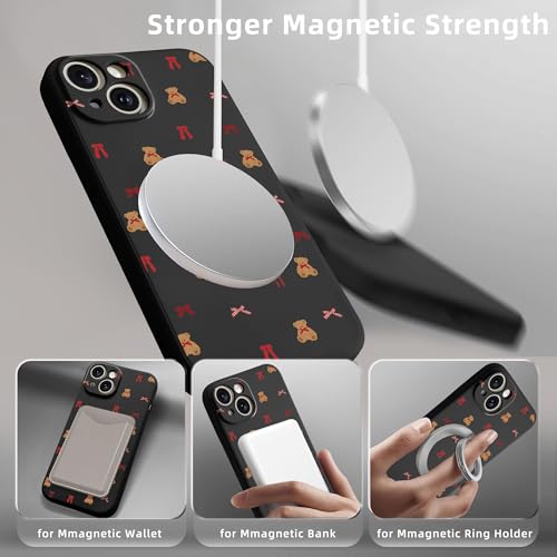 Coque iPhone 14 MagSafe en silicone noir avec motif ours rouge - 6