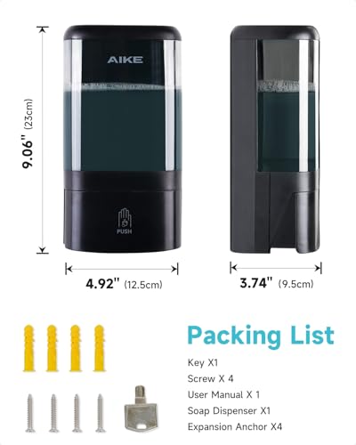 Image of AIKE Wall Mount Foaming Soap Dispenser for Bathrooms,40 oz AK1007F,Black | Screw Wall Mount Install Design for Space-Saving,Transparent Pot with Key and Large Capacity for Commercial Bathroom,AK1007F