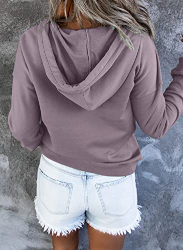 Dokotoo Damen Hoodie mit Knopfleiste und Kängurutasche