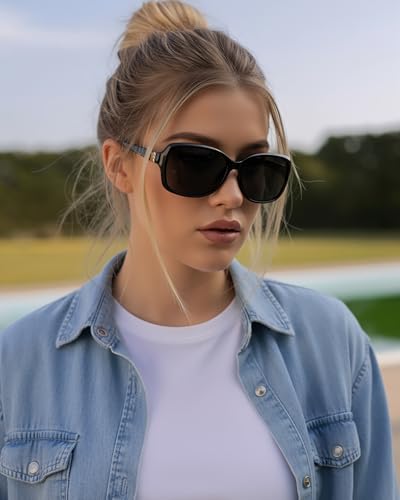 Image of SIPHEW Polarized Sunglasses for Women | Vintage Square Sunglasses w UV400 Protection | Womens Wraparound Shade