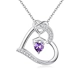 Birthstone Graduation Necklace S925 Sterling Silver Class of 2024 Bachelor Cap Necklaces Class of 2025 Heart Pendant College High School Graduation Jewelry Gifts for Women (February-Amethyst)