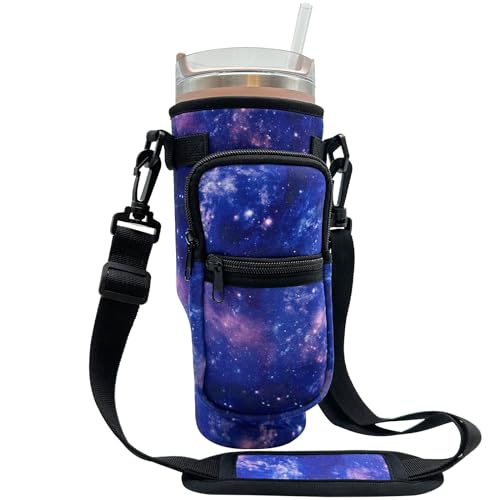 Pocnutri Stanley Bag for Tumbler 40 oz - Crossbody Stanley Holder with Strap, Neoprene Wrap Around Drink Pocket Carrier, Adjustable Stanley Cup Sling Water Bottle Carrier Bag (Starry Blue)